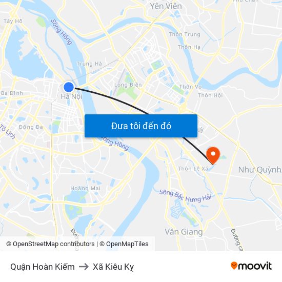 Quận Hoàn Kiếm to Xã Kiêu Kỵ map