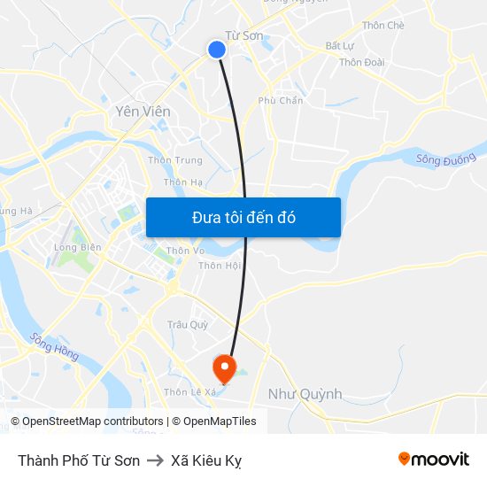 Thành Phố Từ Sơn to Xã Kiêu Kỵ map