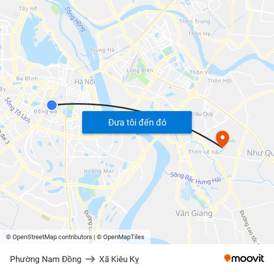 Phường Nam Đồng to Xã Kiêu Kỵ map