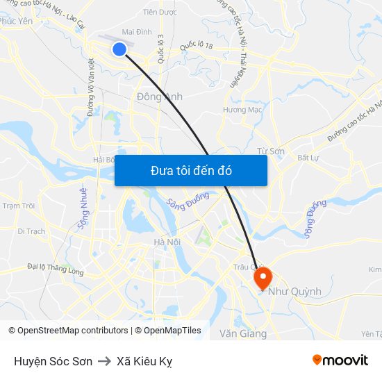 Huyện Sóc Sơn to Xã Kiêu Kỵ map