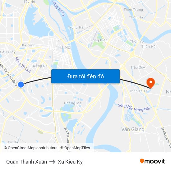 Quận Thanh Xuân to Xã Kiêu Kỵ map