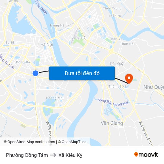 Phường Đồng Tâm to Xã Kiêu Kỵ map