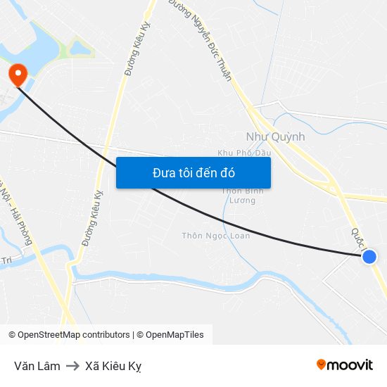 Văn Lâm to Xã Kiêu Kỵ map