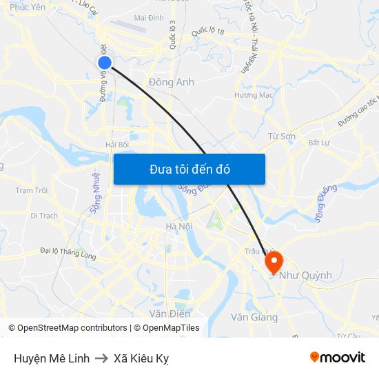 Huyện Mê Linh to Xã Kiêu Kỵ map