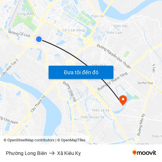 Phường Long Biên to Xã Kiêu Kỵ map