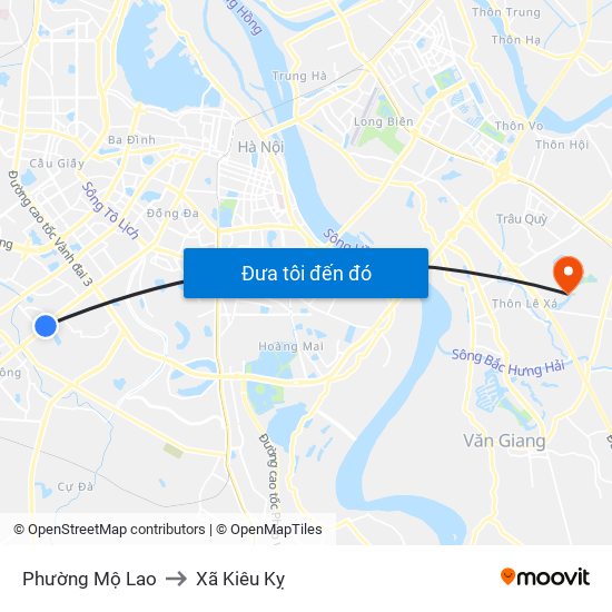 Phường Mộ Lao to Xã Kiêu Kỵ map