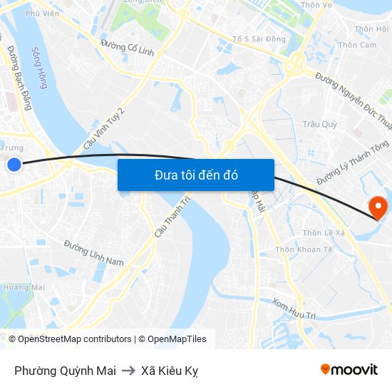 Phường Quỳnh Mai to Xã Kiêu Kỵ map