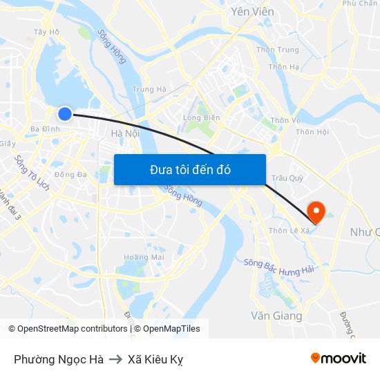 Phường Ngọc Hà to Xã Kiêu Kỵ map