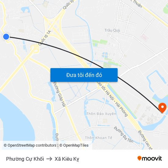 Phường Cự Khối to Xã Kiêu Kỵ map