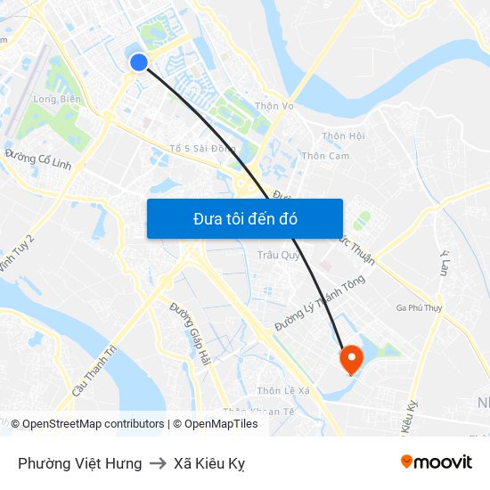 Phường Việt Hưng to Xã Kiêu Kỵ map