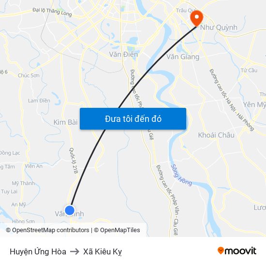 Huyện Ứng Hòa to Xã Kiêu Kỵ map