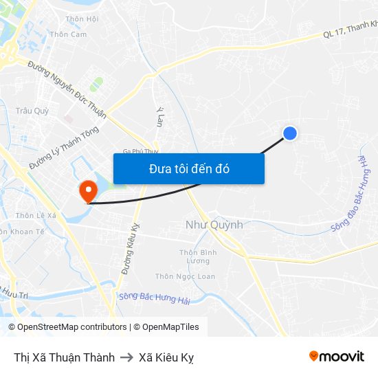 Thị Xã Thuận Thành to Xã Kiêu Kỵ map