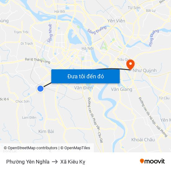 Phường Yên Nghĩa to Xã Kiêu Kỵ map