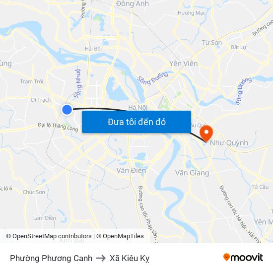 Phường Phương Canh to Xã Kiêu Kỵ map