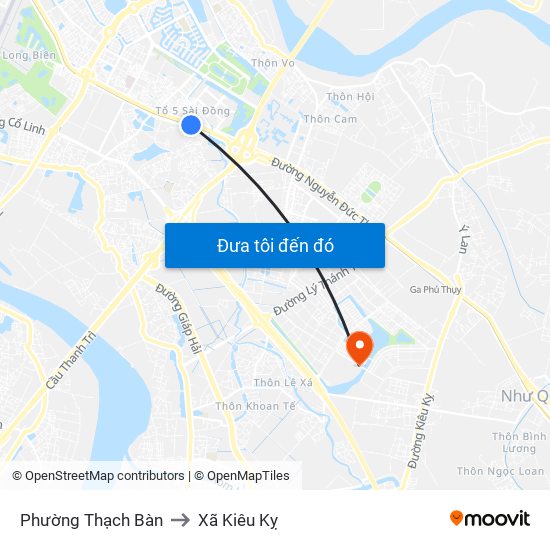 Phường Thạch Bàn to Xã Kiêu Kỵ map