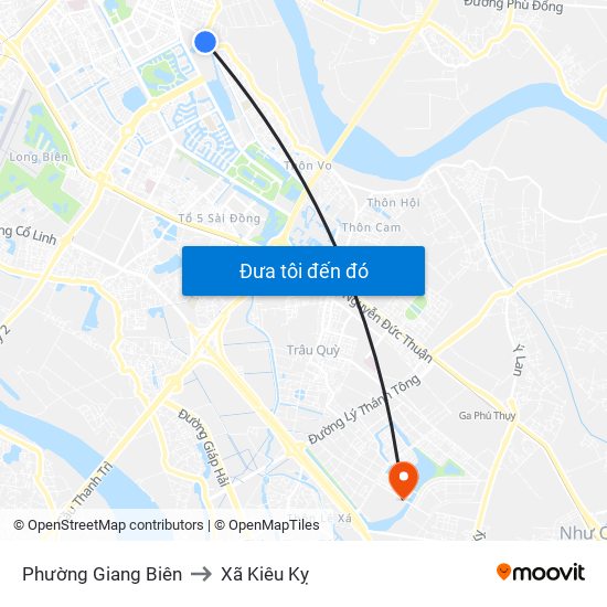 Phường Giang Biên to Xã Kiêu Kỵ map