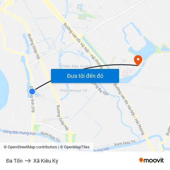 Đa Tốn to Xã Kiêu Kỵ map