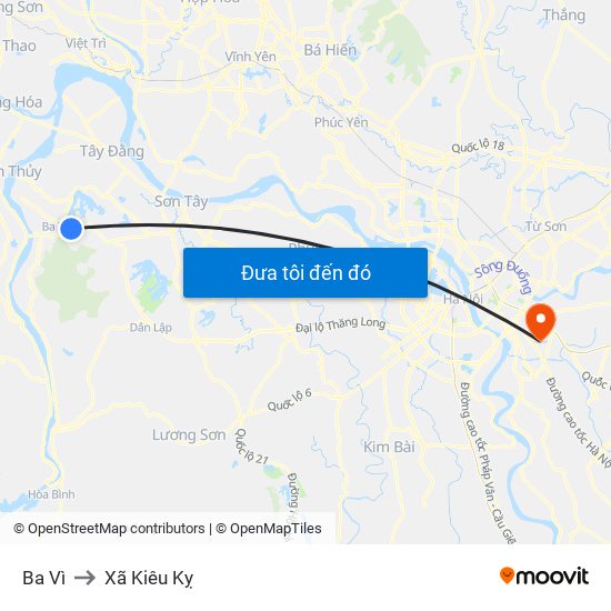 Ba Vì to Xã Kiêu Kỵ map