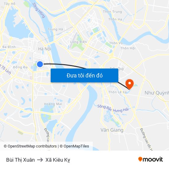 Bùi Thị Xuân to Xã Kiêu Kỵ map