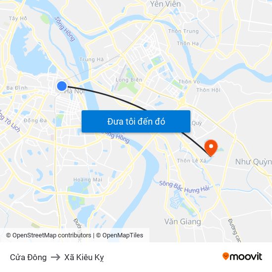 Cửa Đông to Xã Kiêu Kỵ map