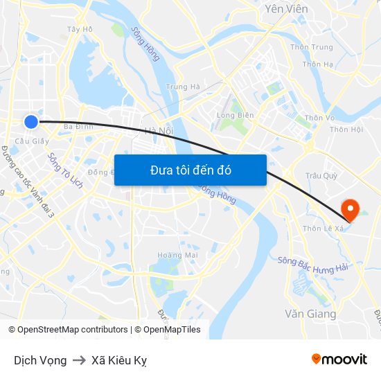 Dịch Vọng to Xã Kiêu Kỵ map