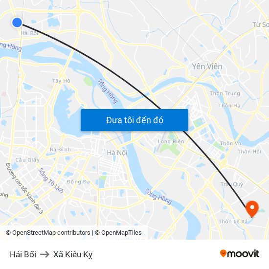 Hải Bối to Xã Kiêu Kỵ map