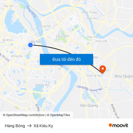 Hàng Bông to Xã Kiêu Kỵ map