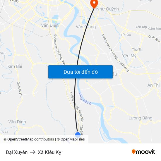 Đại Xuyên to Xã Kiêu Kỵ map