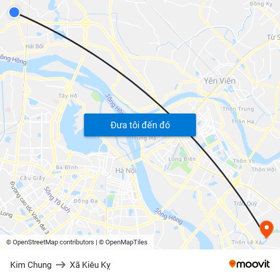 Kim Chung to Xã Kiêu Kỵ map