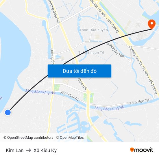 Kim Lan to Xã Kiêu Kỵ map