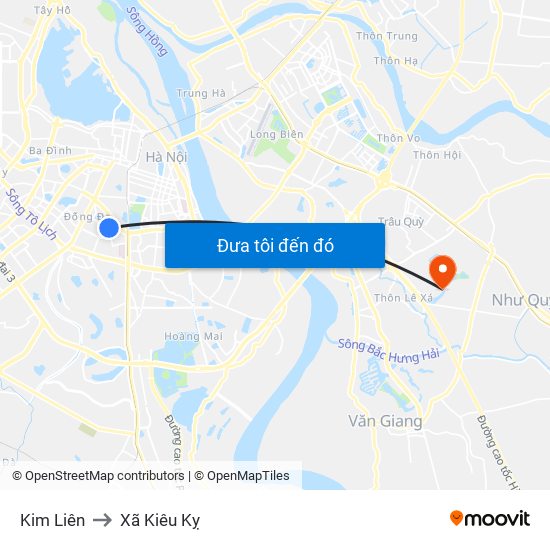 Kim Liên to Xã Kiêu Kỵ map