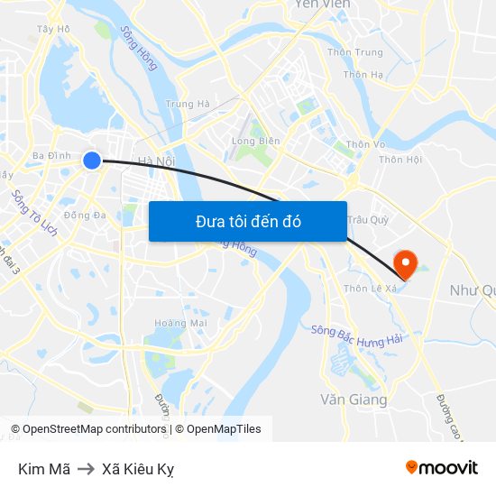 Kim Mã to Xã Kiêu Kỵ map