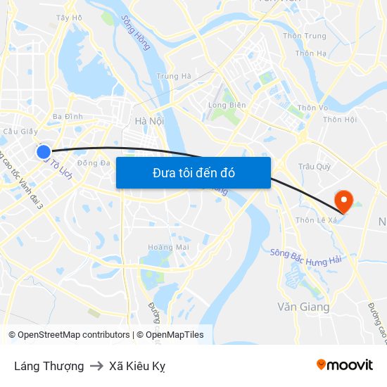 Láng Thượng to Xã Kiêu Kỵ map