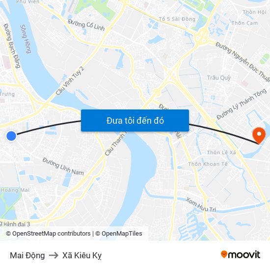 Mai Động to Xã Kiêu Kỵ map