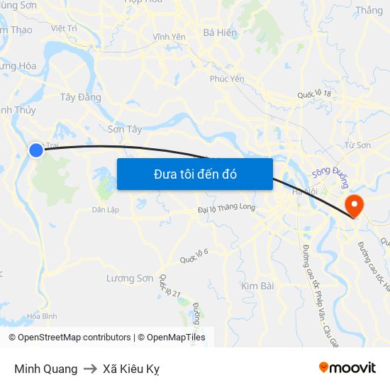 Minh Quang to Xã Kiêu Kỵ map