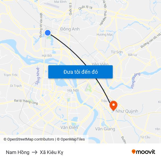 Nam Hồng to Xã Kiêu Kỵ map