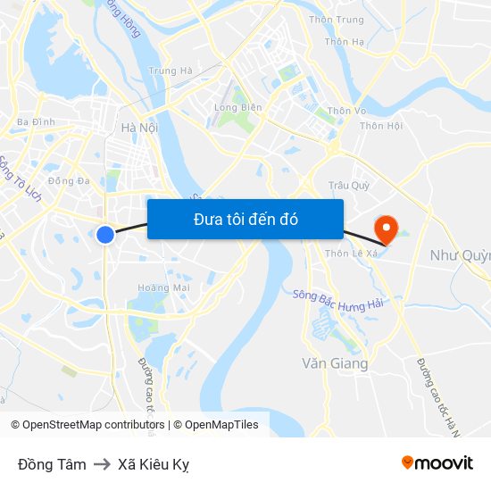 Đồng Tâm to Xã Kiêu Kỵ map