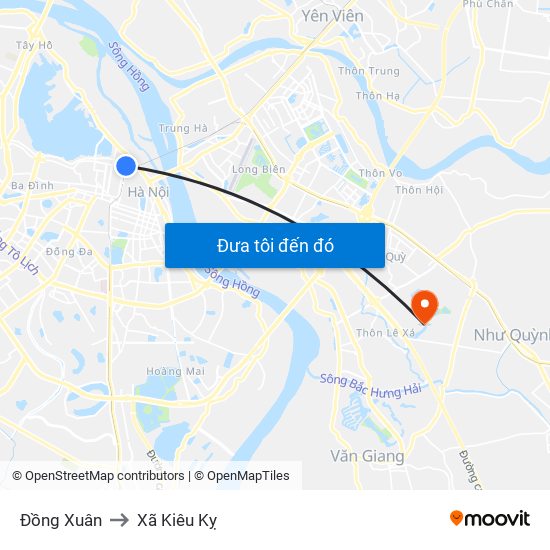 Đồng Xuân to Xã Kiêu Kỵ map