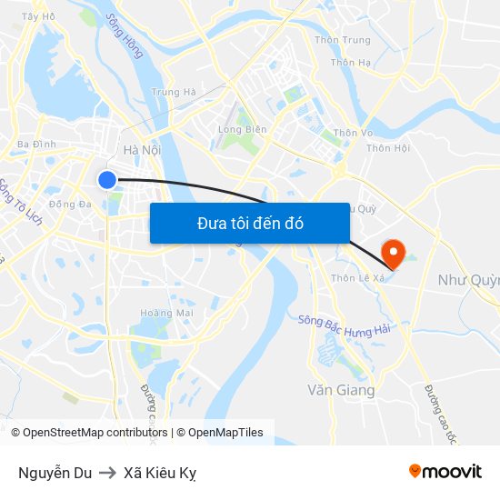 Nguyễn Du to Xã Kiêu Kỵ map