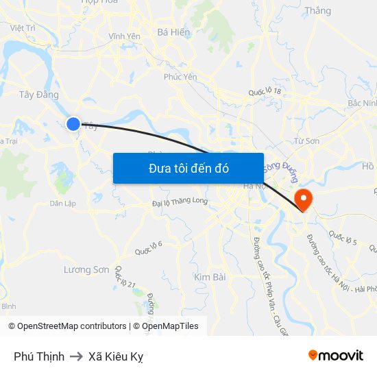 Phú Thịnh to Xã Kiêu Kỵ map