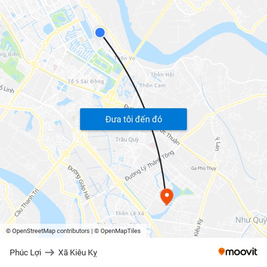 Phúc Lợi to Xã Kiêu Kỵ map