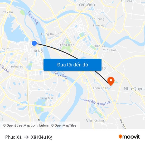 Phúc Xá to Xã Kiêu Kỵ map