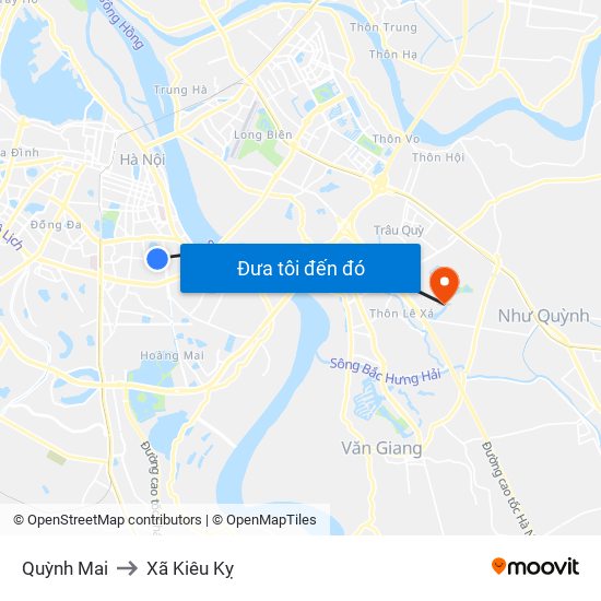 Quỳnh Mai to Xã Kiêu Kỵ map