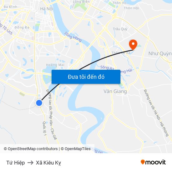 Tứ Hiệp to Xã Kiêu Kỵ map