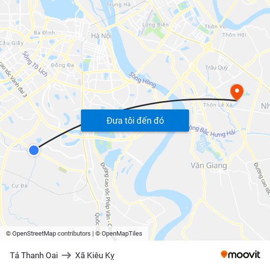 Tả Thanh Oai to Xã Kiêu Kỵ map
