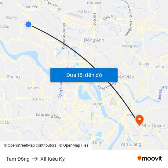 Tam Đồng to Xã Kiêu Kỵ map