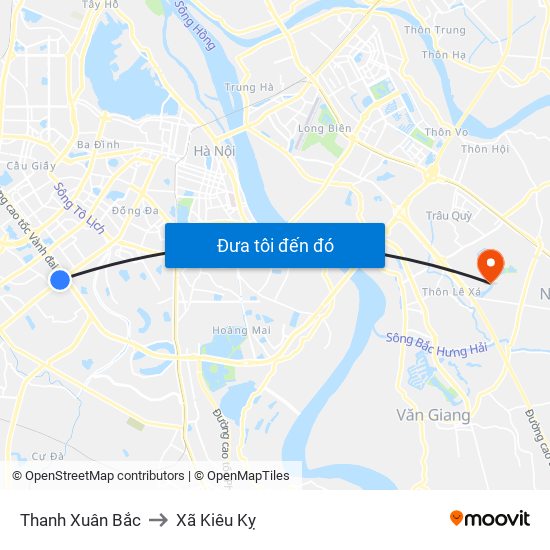 Thanh Xuân Bắc to Xã Kiêu Kỵ map