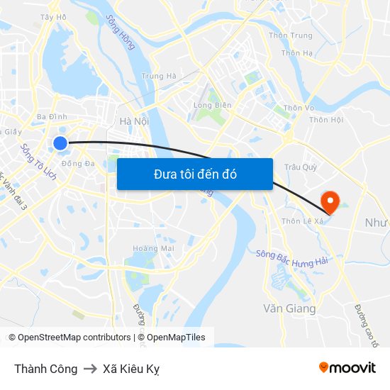 Thành Công to Xã Kiêu Kỵ map