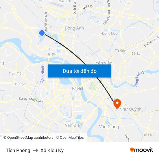 Tiền Phong to Xã Kiêu Kỵ map