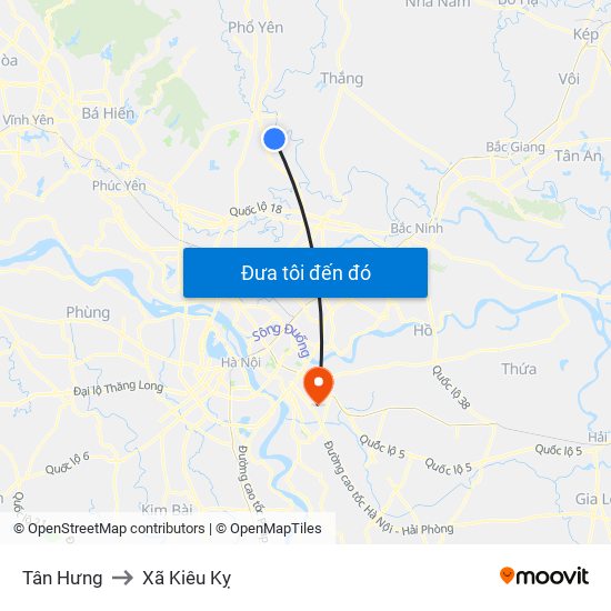 Tân Hưng to Xã Kiêu Kỵ map